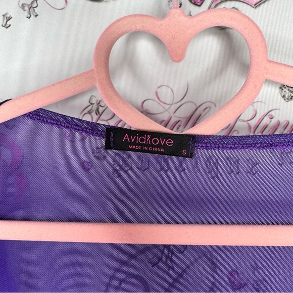 Avidlove robe kimono purple lace detail shiny trim detail mesh royal purple - Picture 8 of 13